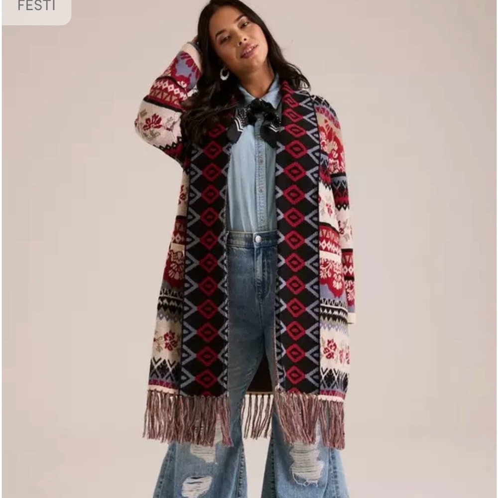 Torrid 2X Festi Longline Fringe Cardigan Duster EUC